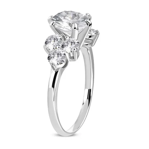 Zásnubní prsten z oceli 316L - kulaté zářivé zirkony čiré barvy - Velikost: 50