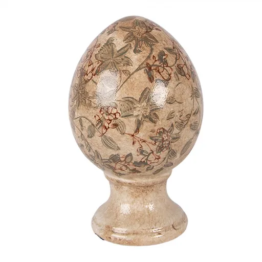 Béžové keramické vajíčko s květy Margaus M - Ø 12*19 cm Clayre & Eef