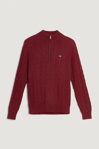 SVETR GANT COTTON CABLE HALF ZIP PLUMPED RED