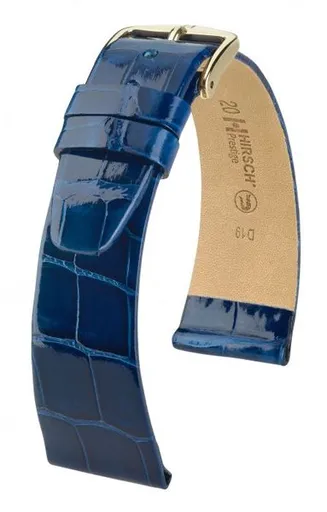 Řemínek Hirsch Prestige Alligator - modrý, lesk - 20 mm - L – Standardní délka (doporučujeme) - 16 mm - Rose Gold