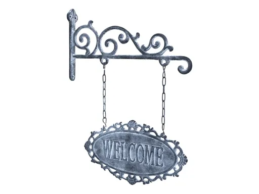 Šedá nástěnná závěsná cedule Welcome – 30*4*38cm Chic Antique