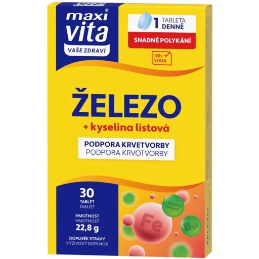 VITAR MAXI VITA ŽELEZO + KYSELINA LISTOVÁ 30 TAB Doplněk stravy, , velikost