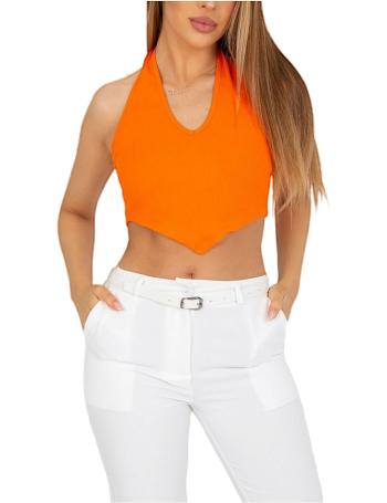 Oranžový žebrovaný crop top vel. M