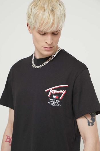 Bavlněné tričko Tommy Jeans černá barva, s potiskem, DM0DM18574