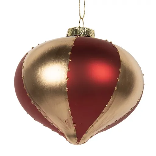 Červeno-zlatá vánoční skleněná baňka - Ø 10*10 cm Clayre & Eef