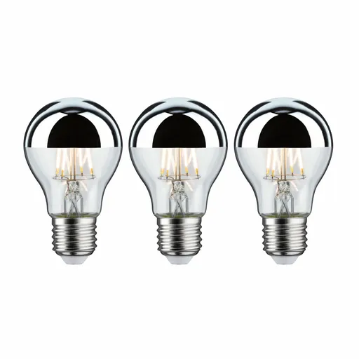PAULMANN Sada LED žárovka E27 230V 3x6,5W 2700K zrcadlový svrchlík stříbrná