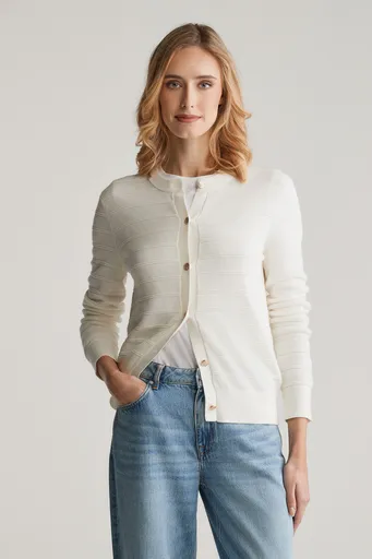 SVETR GANT TEXTURED COTTON CARDIGAN EGGSHELL