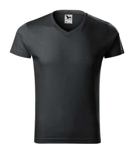 MALFINI Pánské tričko Slim Fit V-neck - Ebony gray | S