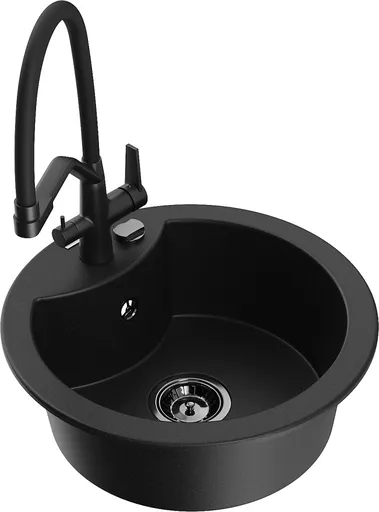 MEXEN/S Diego granitový dřez 1-miska včetně baterie Duo, černá 6512-77-671701-70-B