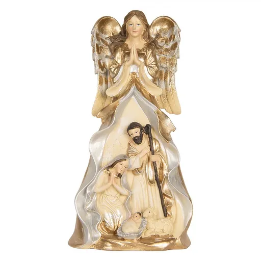 Zlatá antik dekorace anděl se svatou rodinou Angel - 16*13*31 cm Clayre & Eef