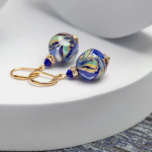 Lampglas Náušnice s 24karátovým zlatem v perlách Blue Horizon ESA50