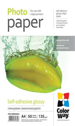 COLORWAY fotopapír/ glossy samolepící 135g/m2, A4/ 50 kusů