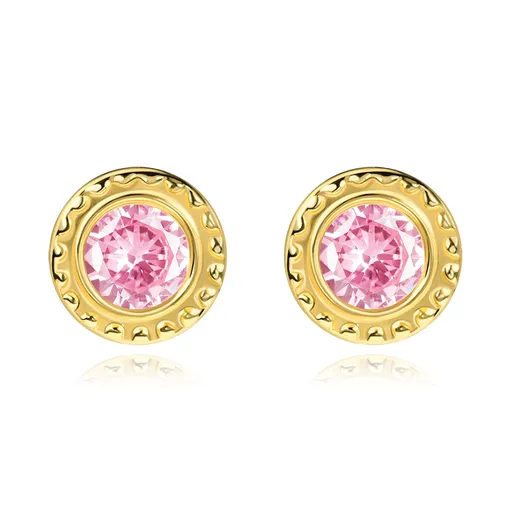 Náušnice ze 14K zlata s růžovými zirkony a ozdobným okrajem