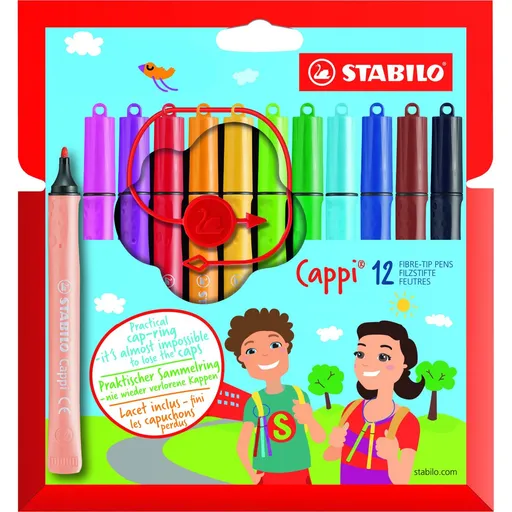 STABILO 168-12-4  Cappi Vláknový fix s kroužkem na víčka 12 ks sada