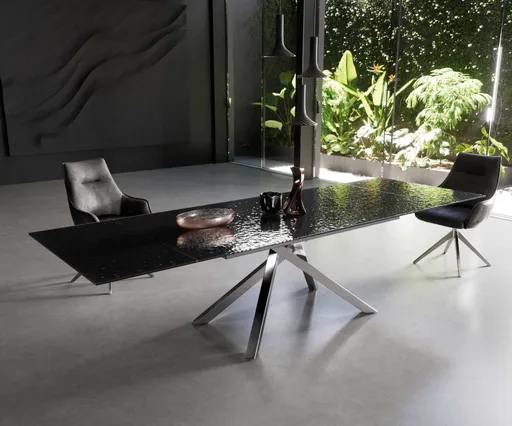 Jídelní stůl Edge 200-300x100 reliéfní sklo kouřové černé 3D