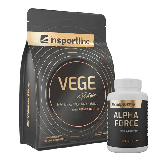 SADA: Protein inSPORTline VEGE 700g + Stimulant inSPORTline AlphaForce, 90 kapslí arašídové máslo