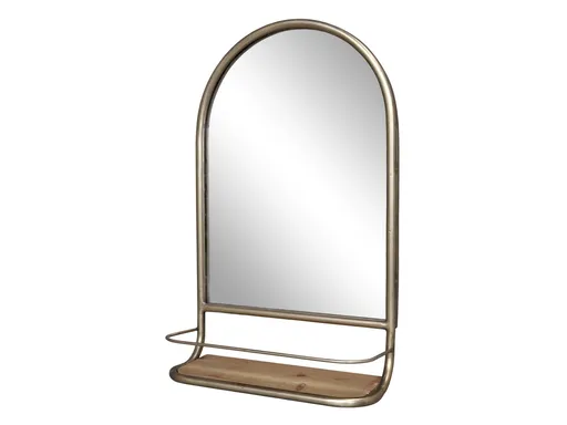 Bronzové antik nástěnné kovové zrcadlo s poličkou Sally - 33*13*56 cm Chic Antique