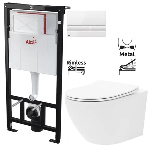 Předstěnový instalační systém s bílým tlačítkem M1710 + WC REA Carlo Flat Mini Rimless + SEDÁTKO AM101/1120 M1710 CF1