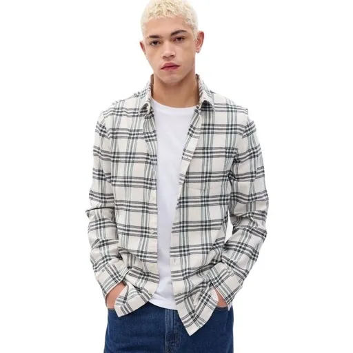 GAP FA23 LS MIDWEIGHT FLANNEL Pánská košile, bílá, velikost