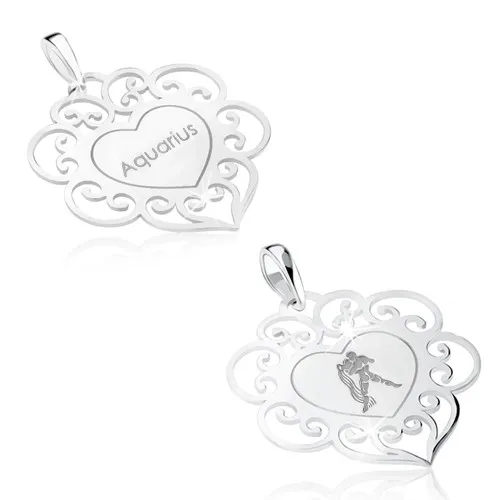 Stříbrný 925 přívěsek, znamení VODNÁŘ, srdíčko s filigránovým lemem