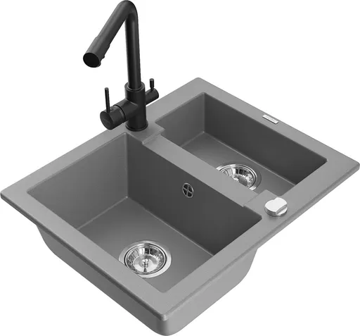 MEXEN/S Carlos granitový dřez 1.5 včetně baterie Duero, šedá 6518-71-671600-70