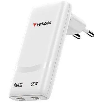 Verbatim 32355, Fold ,n, Go, GaN nabíječka do sítě 2 USB-C PD 3.0, bílá, 65W, pevná EU vidlice