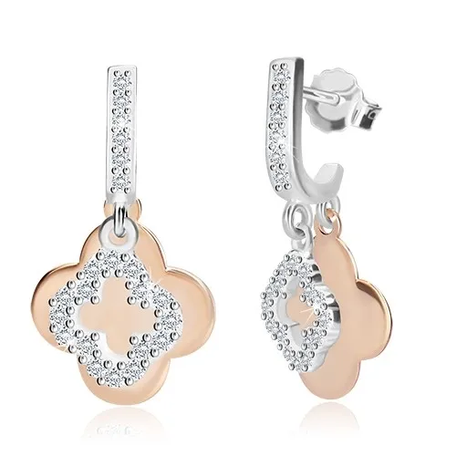 Stříbrné náušnice 925 - zirkonová linie, dva čtyřlístky různých velikostí, puzetky