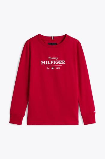 Dětské bavlněné tričko s dlouhým rukávem Tommy Hilfiger červená barva, s potiskem, KB0KB09633