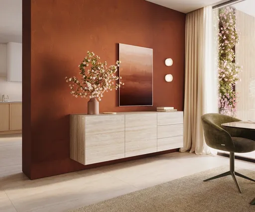 Komoda Cuor 180 cm keramika Laminam® Travertino Bianco krémově