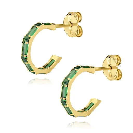 Náušnice ze 14K zlata se zeleným zirkonem v otevřeném kruhu