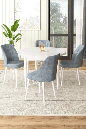 Dining Table & Chairs Set (5 Pieces) Rox - White, Grey