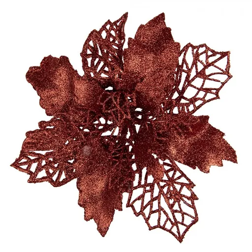 Červená třpytivá umělá dekorace vánoční hvězda Poinsettia - Ø 22*5 cm  65778R