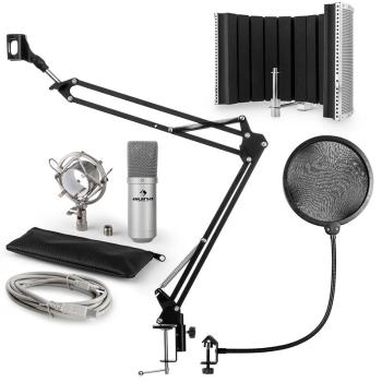 Auna MIC-900S, USB MIKROFONNÍ SADA V5, STŘÍBRNÁ, kondenzátorové mikrofony, POP FILTER, AKUSTICKÁ CLONA, mikrofonní rameno