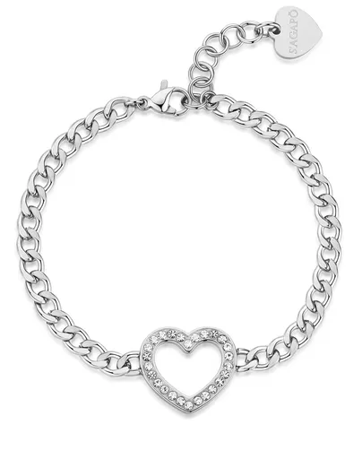S'Agapõ Dámský ocelový náramek Třpytivé srdce My love SYL15
