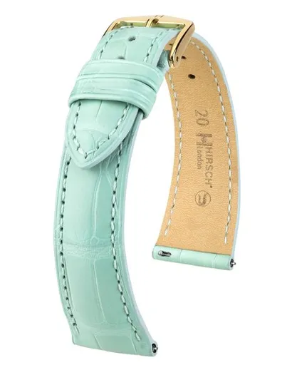 Řemínek Hirsch London Alligator - pastelový modrý, mat - 17 mm - M – Střední délka - 14 mm - Stříbrná