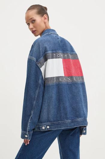 Džínová bunda Tommy Jeans dámská, modrá barva, přechodná, oversize, DW0DW19745