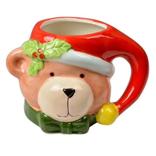 Keramický hrnek medvídek s červenou čepicí - 15*10*11 cm / 500ml Clayre & Eef