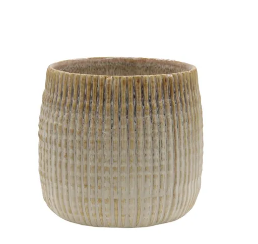 Latté obal na květináč s vroubkovaným vzorem Gaston - Ø 12*11 cm Chic Antique