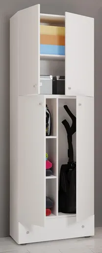 VCM Úklidová skříňka Lona XXL s otočnými dveřmi se zásuvkou, bílá