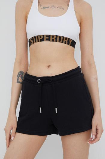 Kraťasy Superdry dámské, černá barva, hladké, medium waist