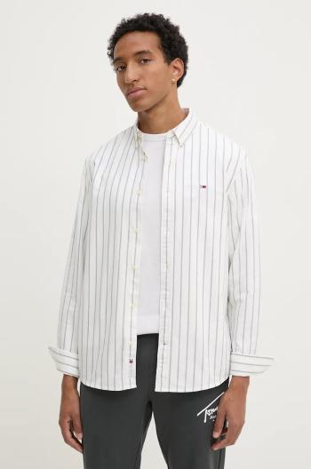 Bavlněná košile Tommy Jeans béžová barva, regular, s límečkem button-down, DM0DM19646