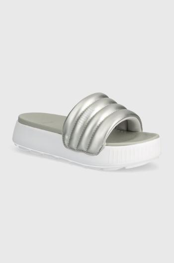 Pantofle Puma Karmen Slide Puffy dámské, šedá barva, na platformě, 395399