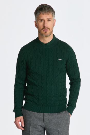 SVETR GANT COTTON CABLE C-NECK TARTAN GREEN