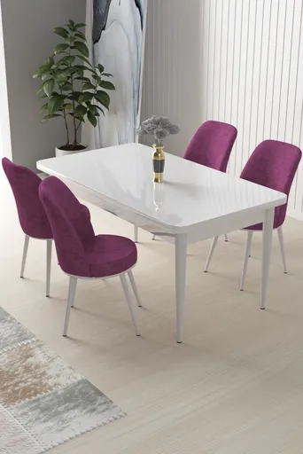 Dining Table & Chairs Set (5 Pieces) Nil - White, Purple