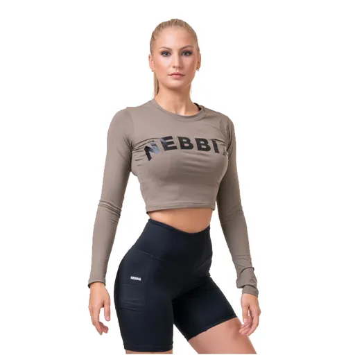 Dámský crop top s dlouhým rukávem Nebbia Sporty Hero 585 Mocha XS