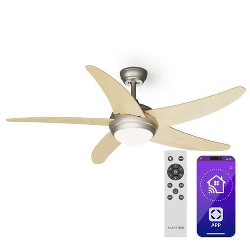 Klarstein Bolero 2 v 1 Smart, stropní ventilátor, Ø 132 cm, světlo 55 W, dálkové ovládání, ovládání přes aplikaci, dvousměrný provoz