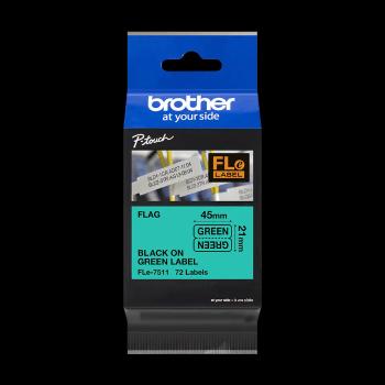 Brother FLE-7511 Pro Tape, 45mm x 10.5mm, černý tisk/zelený podklad, 72ks, originální páska