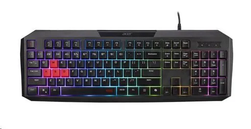ACER Nitro Gaming Keyboard 100, Membrane Switch, 26 Anti-ghosting kláves, životnost 3 mil. stisků, 7 zón RGB podsvíc
