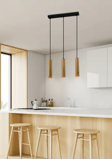 Černá/dřevěná závěsná lampa 3x25W Tubo