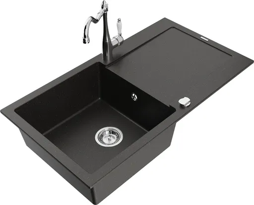 MEXEN/S Leogranitový dřez 1 s odkapávačem včetně baterie Carla, černá/stříbrná metalik 6501-73-670700-70